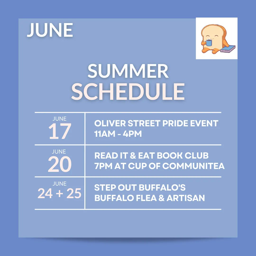 ReadItandEatBox's tweet photo. Our summer schedule is here! You can join us four different pop up markets this summer to support #ReadItandEat. Don't forget about our monthly book club with our friends at Cup of Communitea! https://t.co/3V4yg1QsoE