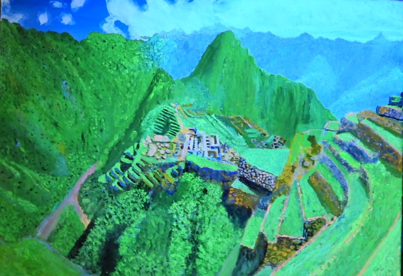 WombelK's tweet photo. I want to show you my new Picture called "Machu Picchu". It is painted with neonacrylic paint on a 50x70 (cm) canvas 
#Kunst #Acrylmalerei #Art #Acryl #Neon #Fluoreszierend #Nachtleuchtend #Malen #Livemalen #Acryl #NeonArt #Neonkunst https://t.co/EUNX3dBMdx