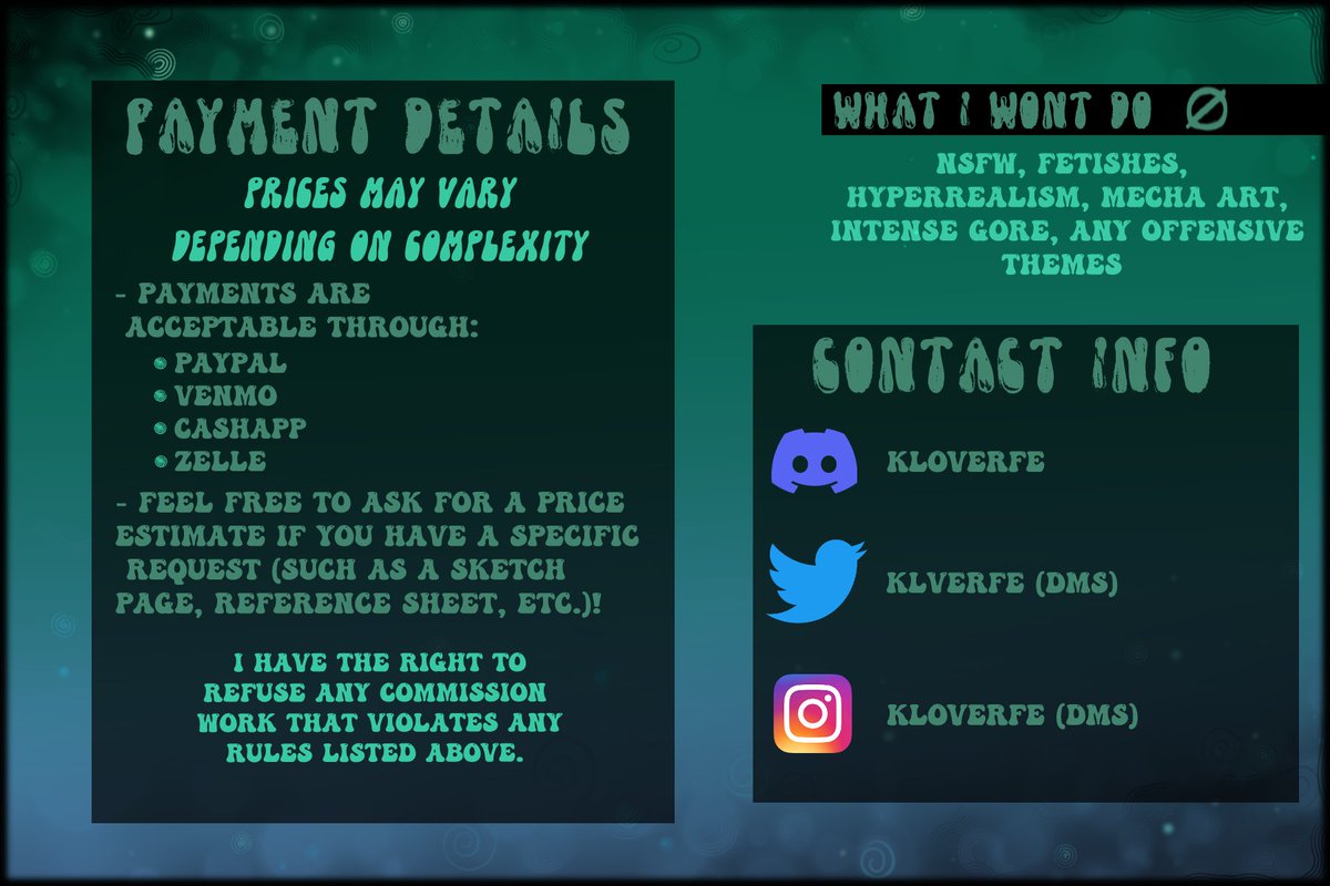 klverfe's tweet image. 🌀☀️COMMISSIONS ARE OPEN AGAIN!☀️🌀

5 slots will be available 📓

If you have any questions feel free to DM me!

RTs &amp;amp; ♥️s are appreciated 🫶🌞