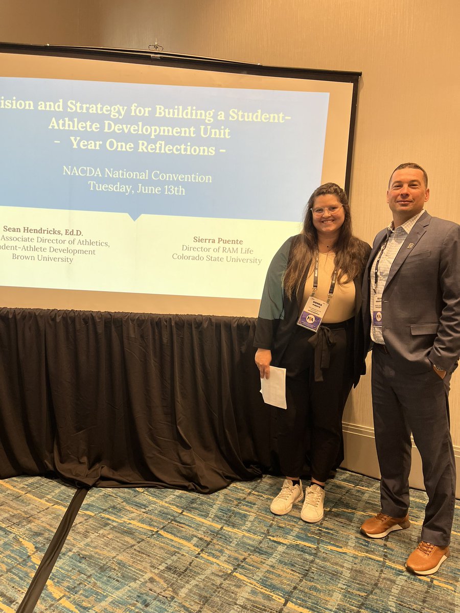 SeanHendricks34's tweet photo. So much fun presenting “Vision and Strategy for Building a Student-Athlete Development Unit” with @SierraPuente_ today! #NACDA23 #N4A2023 https://t.co/ZiqOcVSb07