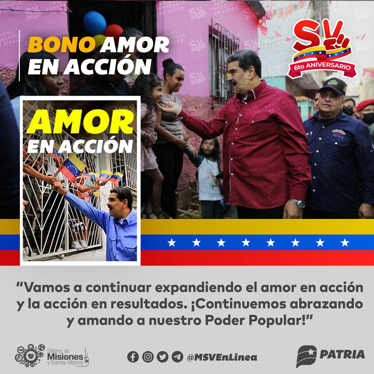 🚨 #ÚLTIMAHORA || Continúa la entrega del Bono Amor en Acción enviado por nuestro Pdte. @NicolasMaduro a través del Sistema @CarnetDLaPatria. La entrega tendrá lugar hasta el 20 de junio de 2023. #VivaLaUniónDeLosPueblos