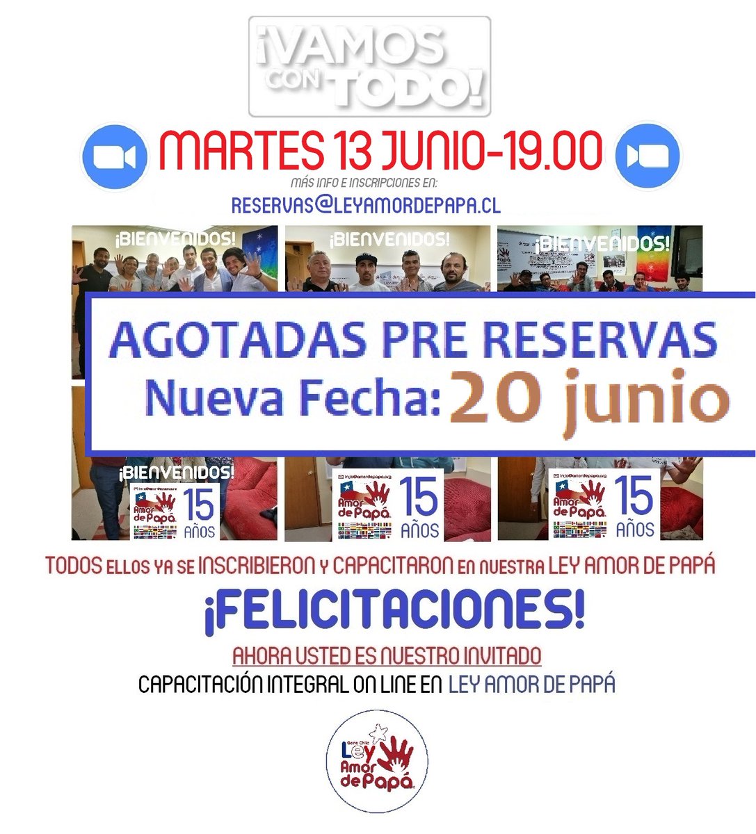 AmordePapa's tweet photo. ¡LA INVITACIÓN SE  EXTIENDE!
No deje pasar MÁS tiempo, q luego será MÁS difícil revertir los daños sufridos por sus HIJOS al ser injustamente separados de Ud.

Le recordamos:
CAPACITACIÓN ESPECIALIZADA/PERSONALIZADA ONLINE VÍA ZOOM

MARTES 20 JUNIO-19.00
reservas@leyamordepapa.cl https://t.co/qBiM9bydQa