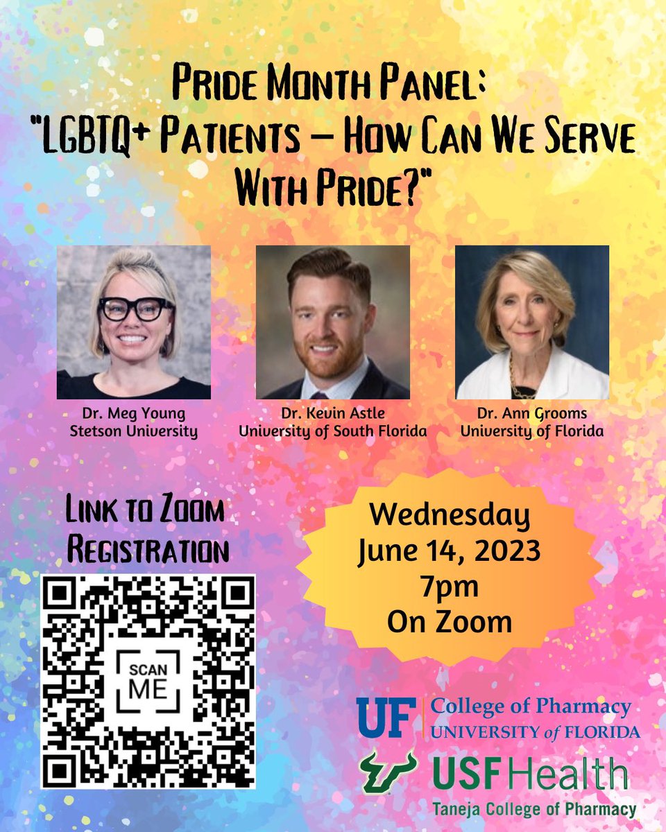 Join us tomorrow at 7 PM Eastern to discuss serving patients with pride! @USFCOP @UFPharmacy 

ufl.zoom.us/meeting/regist…