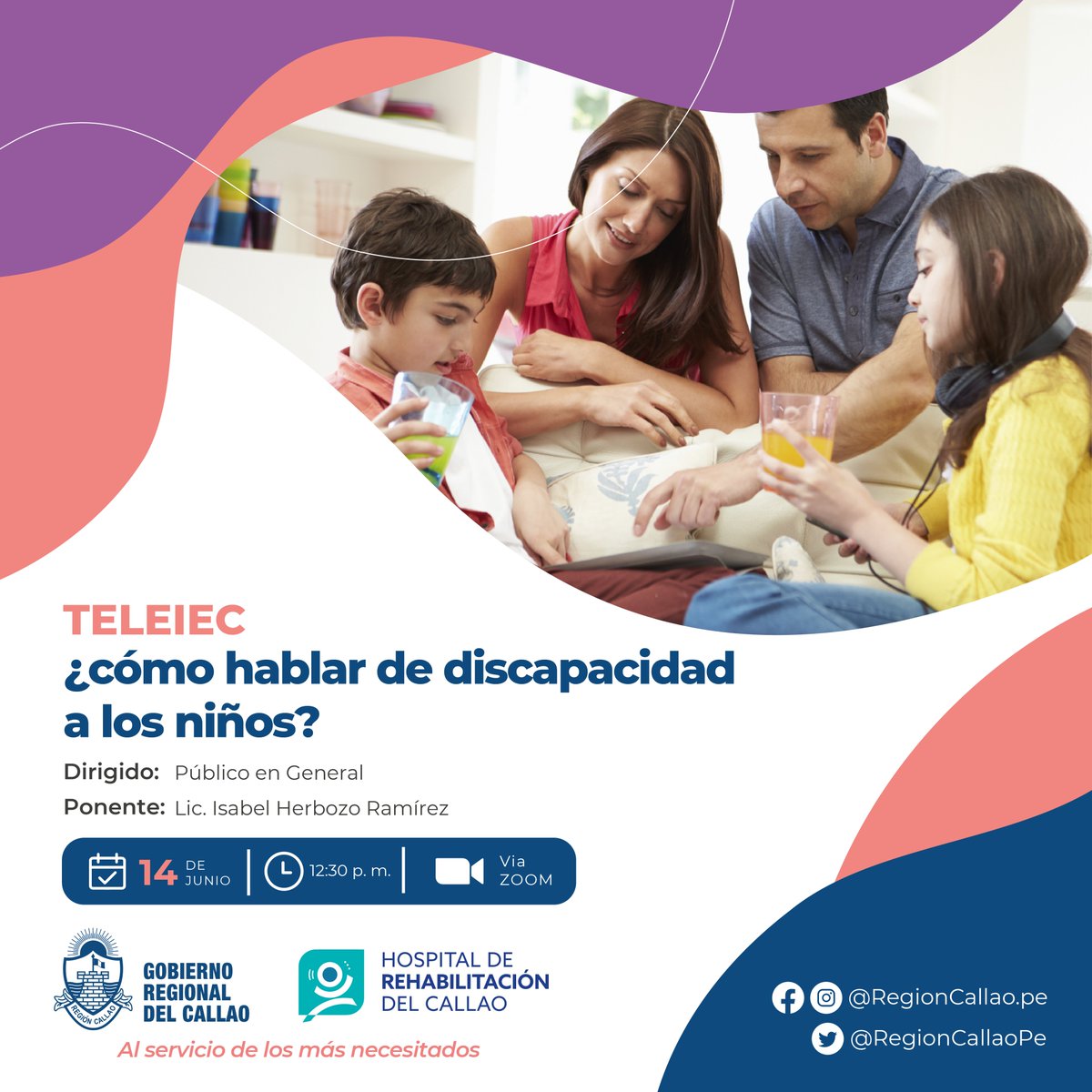 HRehabilita's tweet photo. 📢 El @HRehabilita, te invita este 14/06 a participa de las siguientes #CharlasVirtuales:
✅¿cómo hablar de discapacidad a los niños?
⏰12:30 p.m.
✔Link: https://t.co/P9gsOY4bRf
✅Intervención de terapia ocupacional en Parkinson
⏰12:00 m.
✔Link: https://t.co/yo7qahoJVg https://t.co/2Mz1jzkcoW