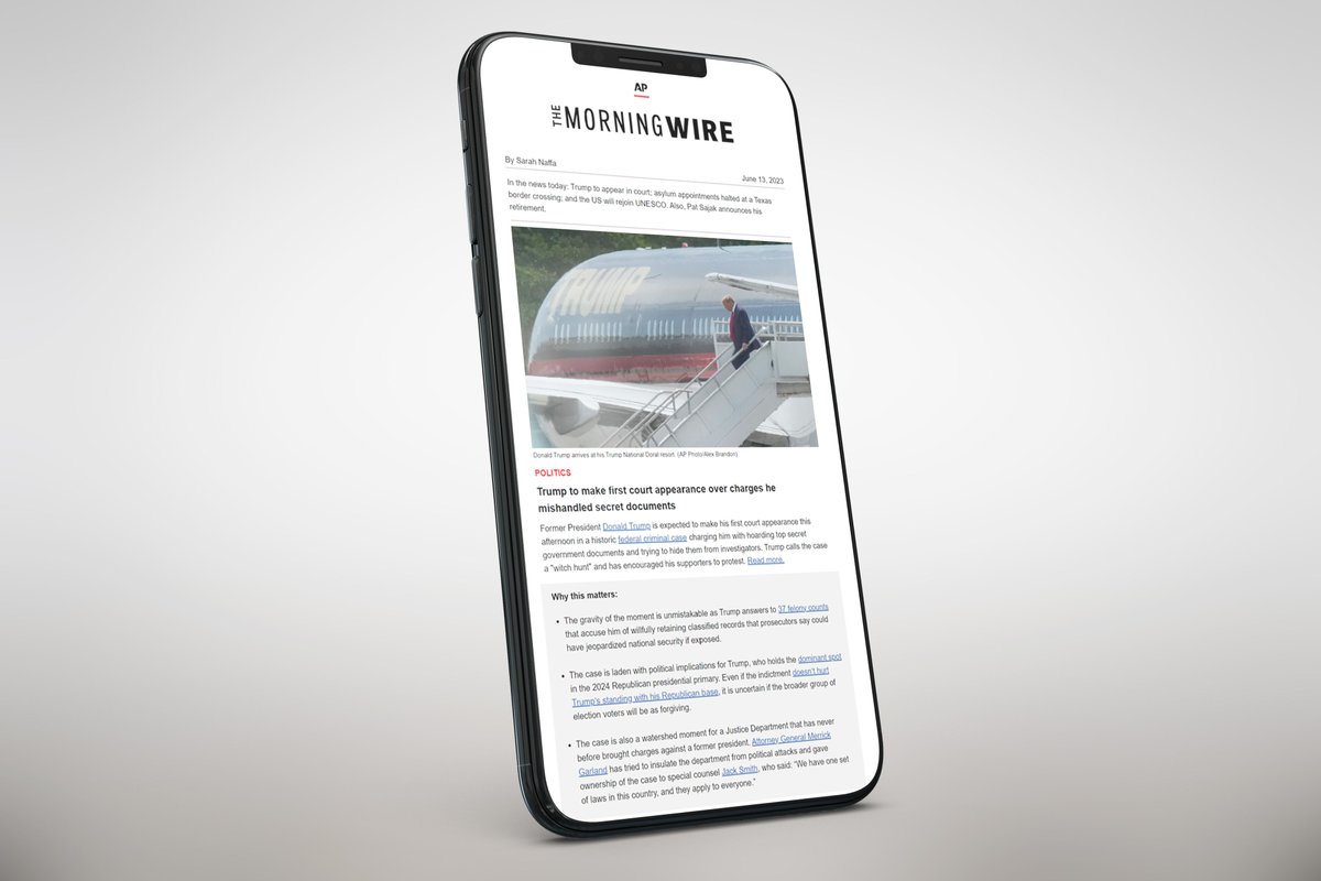 AP's tweet photo. Today we relaunched @AP's flagship newsletter, The Morning Wire, with a whole new look.

The Morning Wire takes the day's top stories and breaks down why they matter in an approachable, skimmable and engaging way.

Subscribe: https://t.co/PU2YODR3zO https://t.co/Niaec15bmV