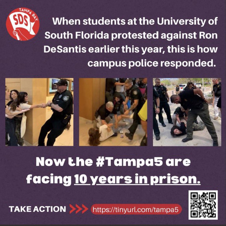 This is how <a href="/USouthFlorida/">University of South Florida</a> treats students who stand up for diversity programs, multicultural groups &amp; ethnic studies. The #Tampa5 were brutalized by <a href="/USFPDTampa/">USFPD Tampa</a> &amp; now face prison time for using their first amendment right. Defend the Tampa 5 here!: tinyurl.com/tampa5