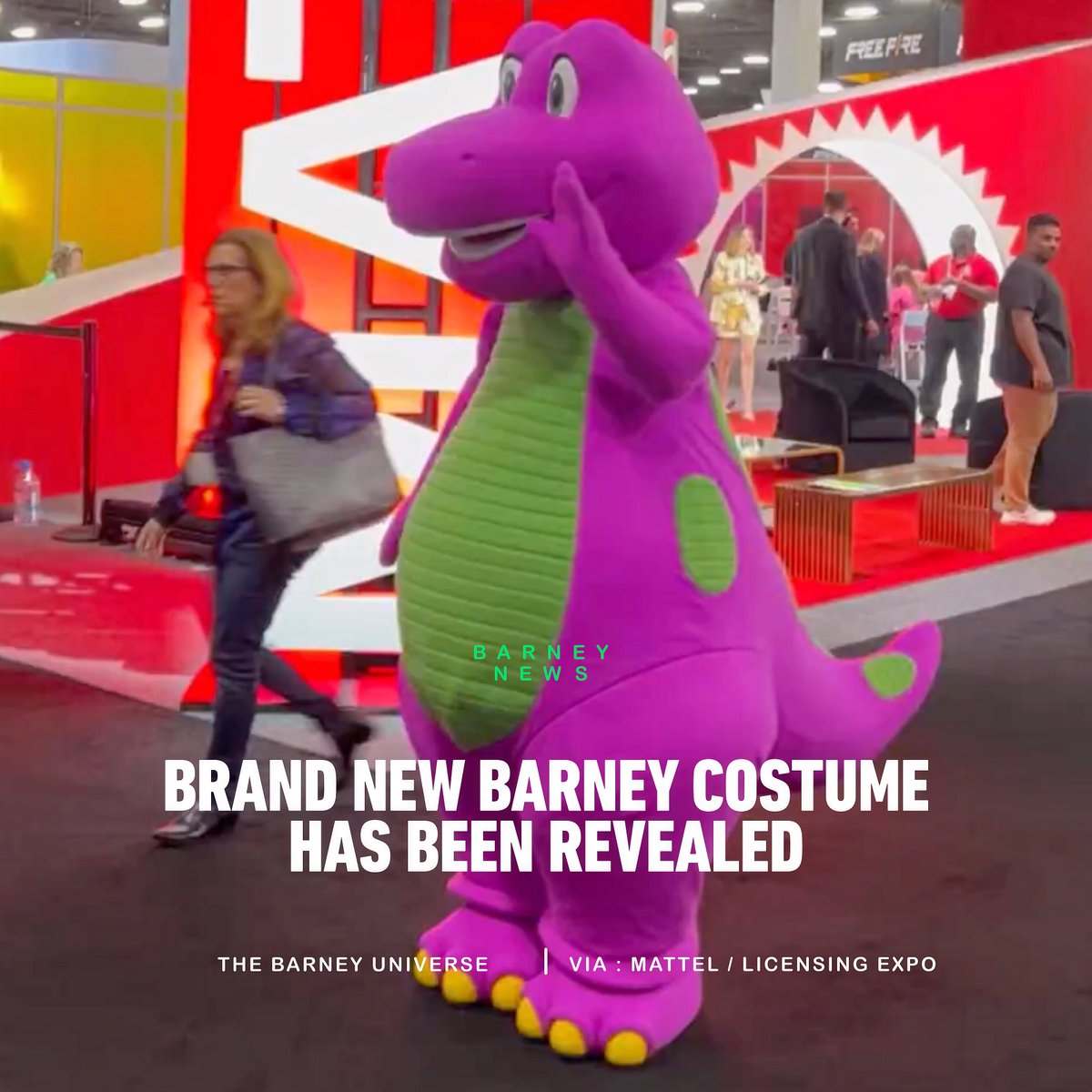 Today at the 2023 Vegas Licencing Expo, Barney can be seen on the Mattel Panel with his brand-new design, which will be featured in the upcoming 'Barney's World' television series.