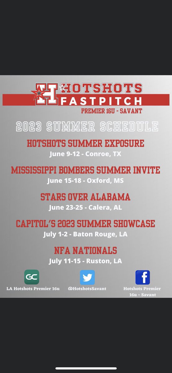 KaylieShirley's tweet photo. I’ll be in Oxford this weekend. Here’s our schedule for the rest of the summer!!@HotshotsSavant @DonaldgPickett @s_lex23 @molly_fichtner @leawodach @la_techSBCoachT @LATechSB_Cohen https://t.co/rdBTWO2Gqy