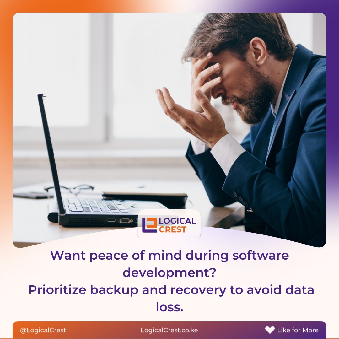 Your peace of mind matters to us. 😊 
That's why is important to implement robust backup and recovery mechanisms in your software project systems to safeguard your data. 🔐 

#BackupAndRecovery #businesssense #SoftwareDevelopment