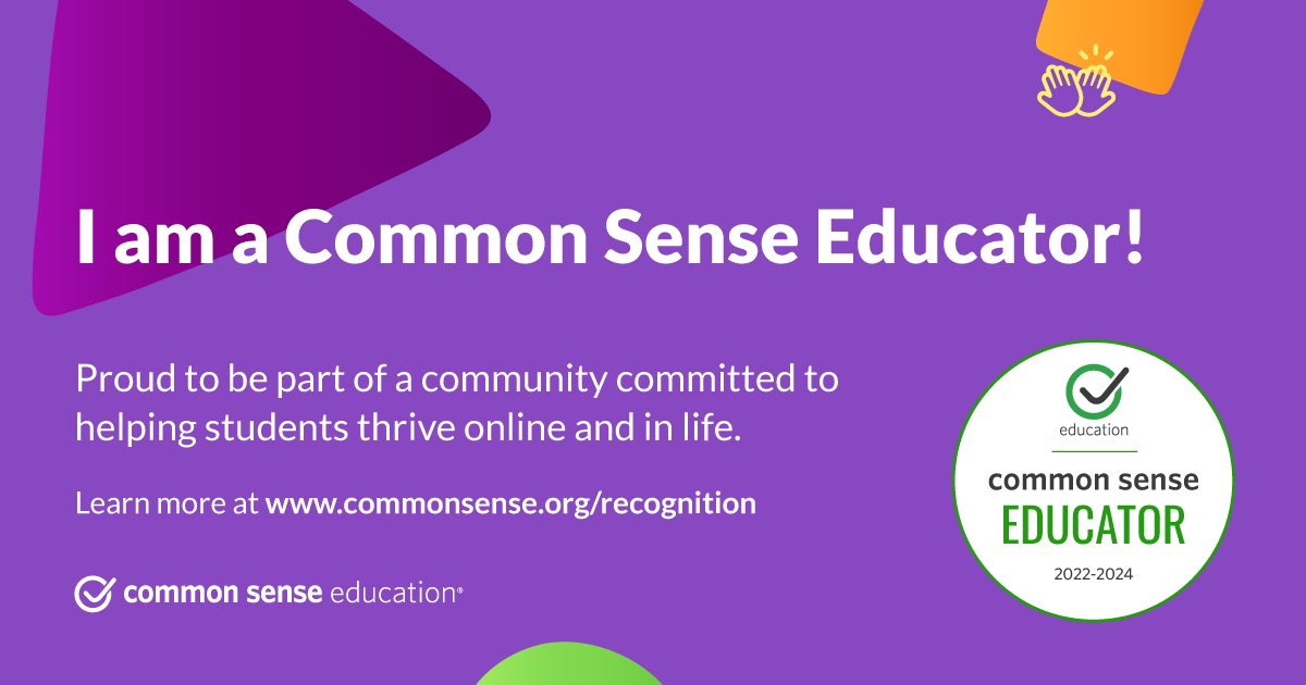 BenderLibrarian's tweet photo. Excited to have earned my Common Sense Media Educator badge!  Awesome curriculum to teach with!#CSEducators https://t.co/tEa6qdMwOV