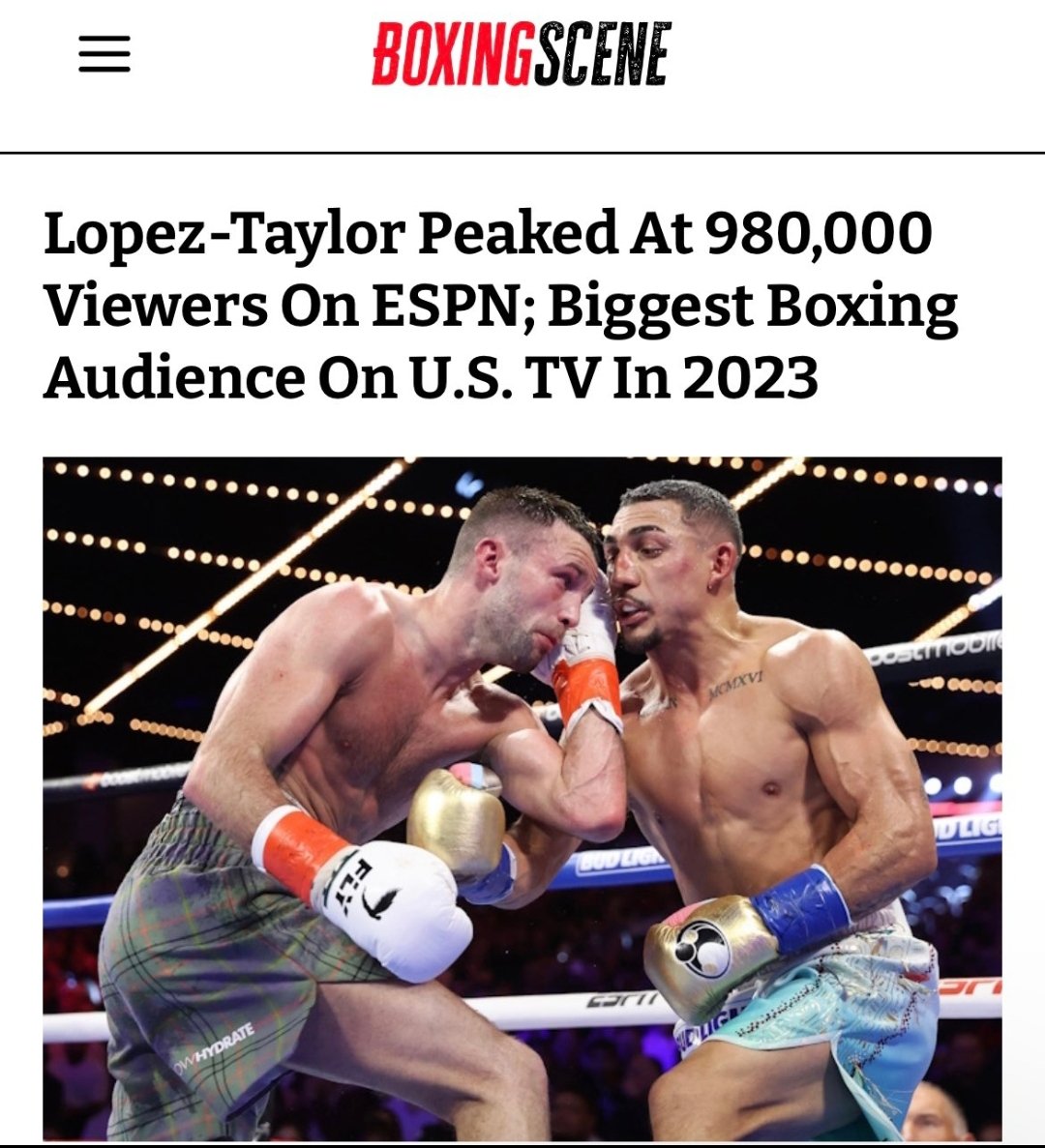 BIGGEST BOXING AUDIENCE ON US TV IN 2023 WITH PRACTICALLY ZERO PROMOTIONAL INPUT BESIDES THE BOXING YOUTUBER COMMUNITY!!! 
TEOFIMO LOPEZ IS THE MOST UNDER VALUED & MOST UNDER APPRECIATED STAR AT ESPN & TOPRANK!!! #TaylorLopez