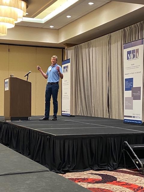MetalAssoc's tweet photo. MCA is kicking off the 2023 Summer Meeting in Chicago with keynote speaker Randy Charles of Greenway Steel! 

#metalconstruction #mcasummermeeting @GreenwaySteel https://t.co/QU4xBsiaKC