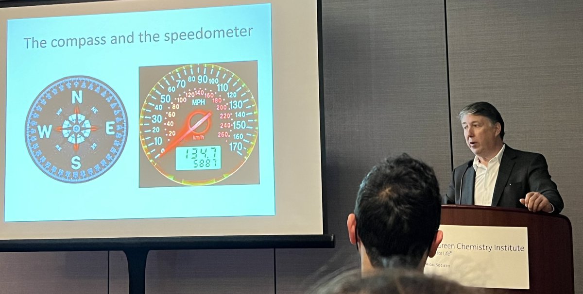 Prof. Paul Anastas on the compass and the speedometer when discussing sustainability metrics at #gcande 2023. @ACSGCI @YaleEnvironment @YaleSPH @Yale