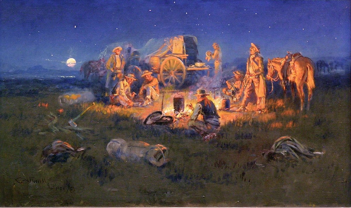ScottMcCreaWest's tweet photo. Have the late-afternoon goonies, so here's a little Charlie Russell to cheer me up. It's called Laugh Kills Lonesome.

#westernart #cowboyart #CharlesMarionRussell #Charlierussell #chuckwagon #lonesome #cowboys #CowboyStyle #WildWest #OldWest #cowboyartist #goonies #Laugh https://t.co/YBlQbe2kWT