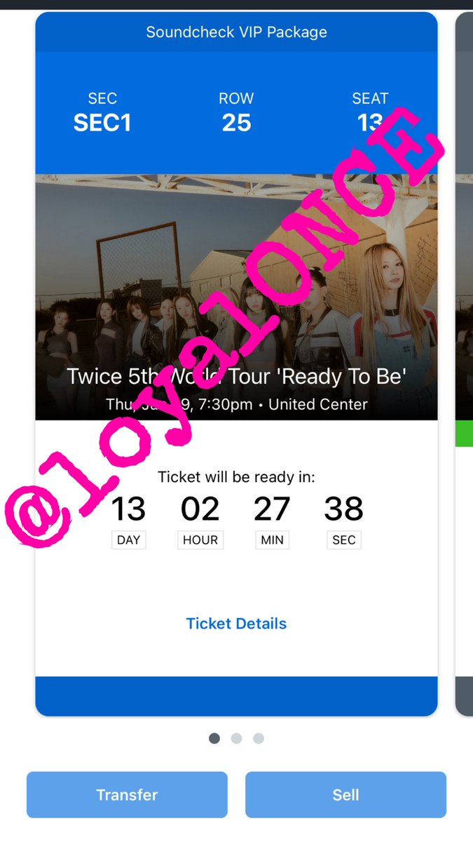 loyalONCE's tweet photo. [WTS] 1 VIP soundcheck floor ticket for TWICE in Chicago Day 2, June 19th. 

Section 1, Row 25, seat 13. 4 rows from extended, 2nd seat from aisle. 

Selling for fv of $577.02. I accept paypal G&amp;S. 

#TWICE_5TH_WORLD_TOUR 
#twiceinchicago 
#twiceselling 
#twicevip 
#vipfloor https://t.co/NPHtigxEkO