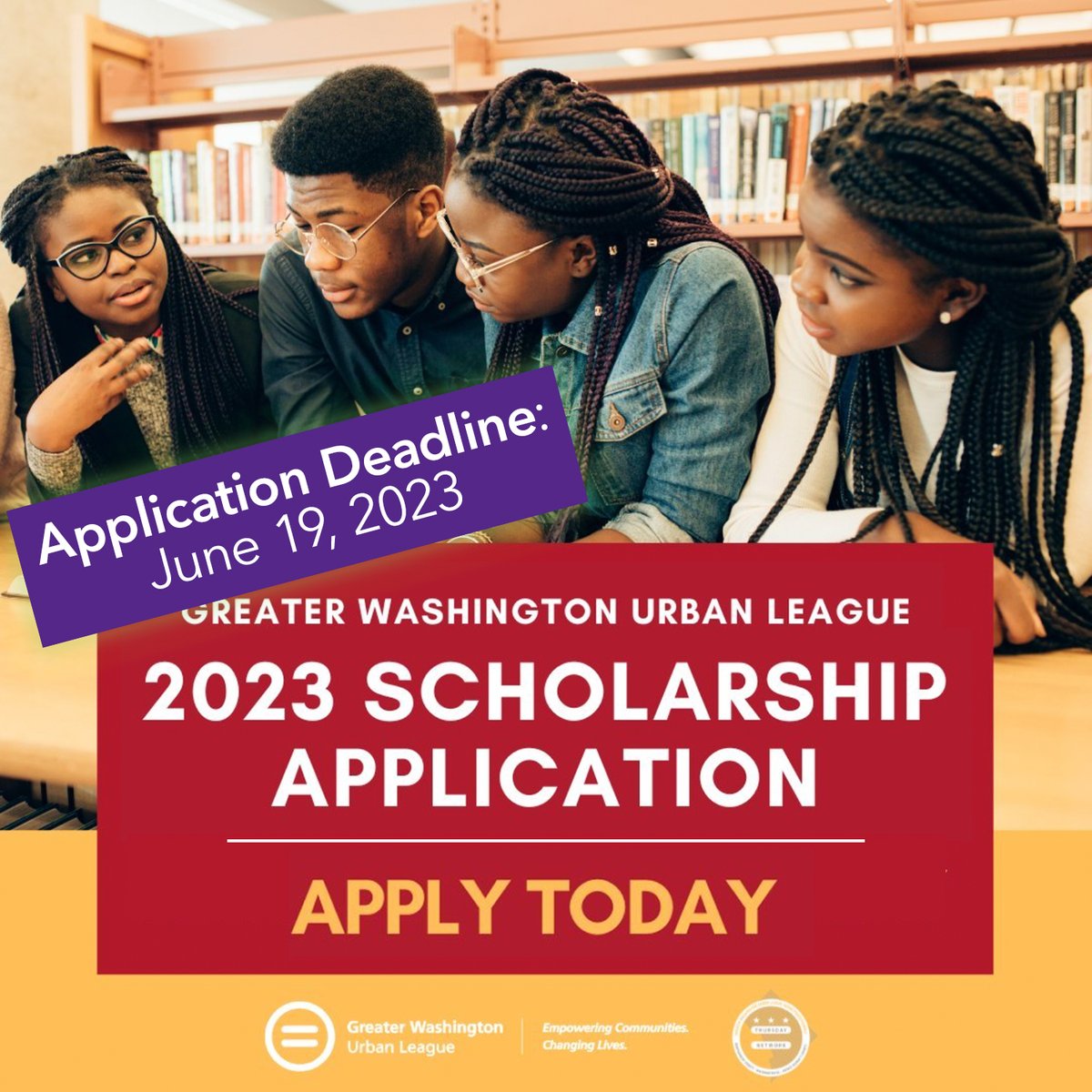 #ScholarshipAlert: High school &amp; college students, apply for the Greater Washington Urban League #scholarship!  Scholarships range from $1,000 to $8,000.  Deadline is June 19th so you still have time to apply!

Learn more &amp; apply:
gwul.org/gwulscholarshi…

#DMV #students #college