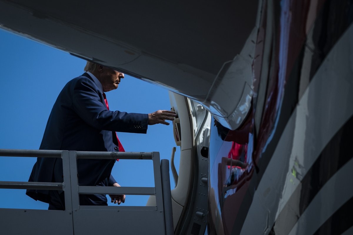 Former President Donald Trump boards his airplane, known as 'Trump Force One,' to fly back to NJ minutes after pleading not guilty to federal charges, on Tuesday, June 13, 2023, in Miami, FL. #TrumpArraignment