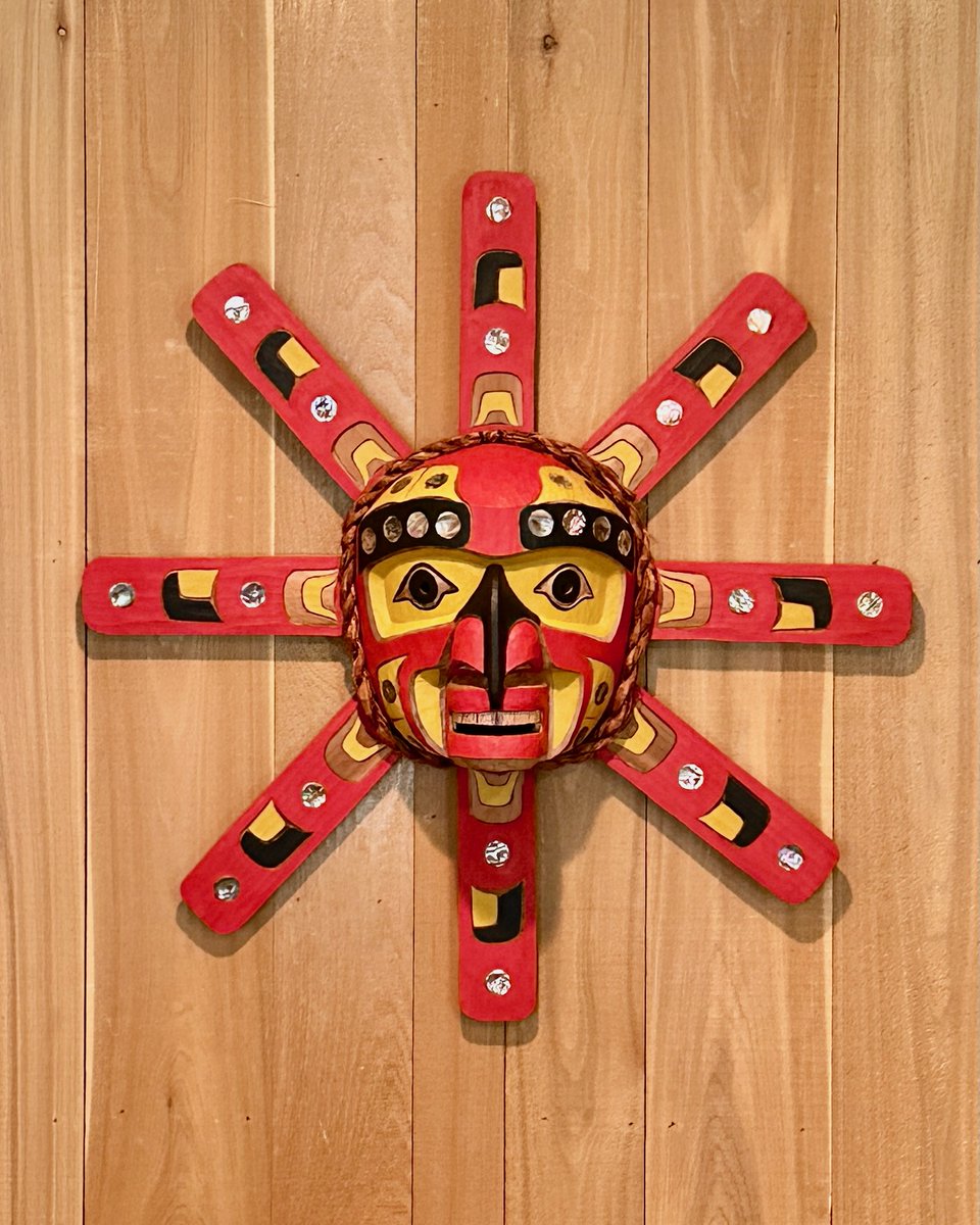 ‘Kwakiutl #Sun’ with #cedarbark rope and #abalone inlay by Tim Alfred (#Kwakiutl).
spirit-gallery.com/shop
#art #mask #sun #carving #cedar #nativeart #westcoastart #firstnationsart #kwakiutlart