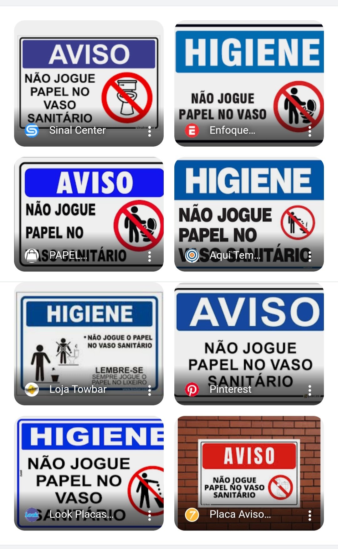 Placa aviso não jogue papel no vaso sanitário