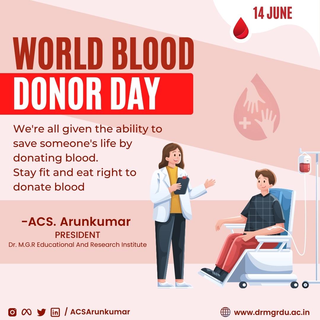 Blood Donation Day serves as a global platform to encourage people to donate blood voluntarily. 

#blooddonationday #donateblood #savelives #medicalemergency