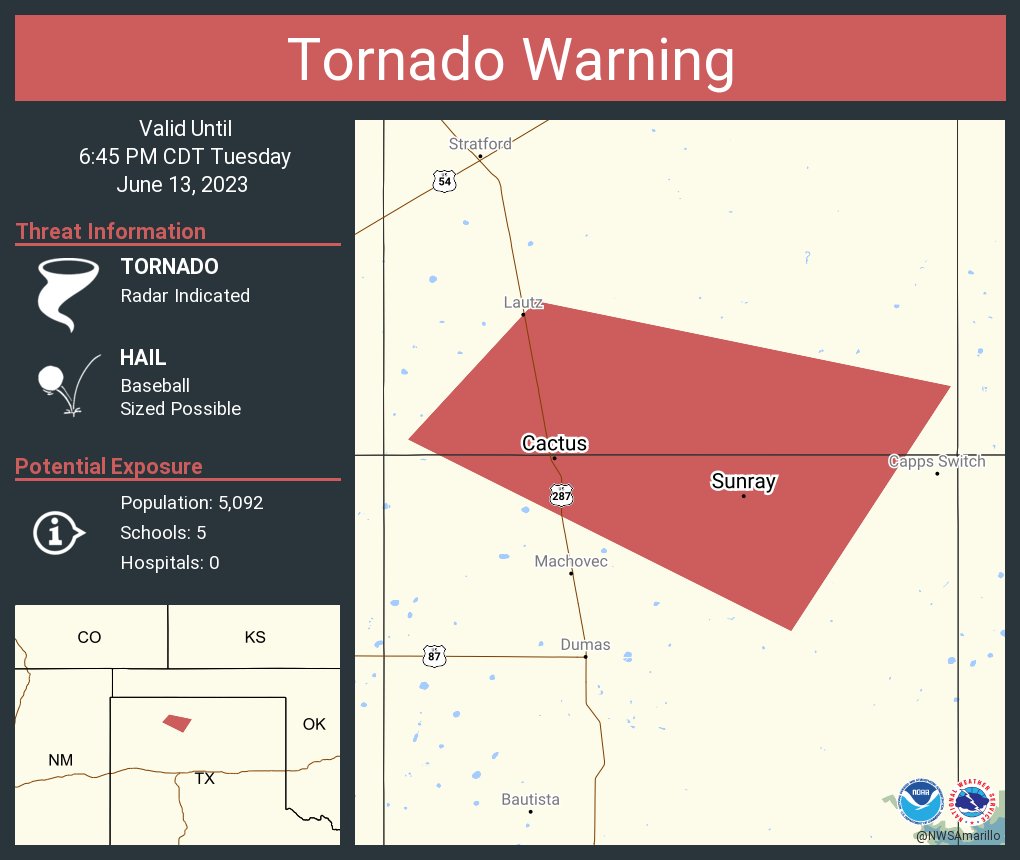 NWS Tornado on Twitter "Tornado Warning including Cactus TX, Sunray TX