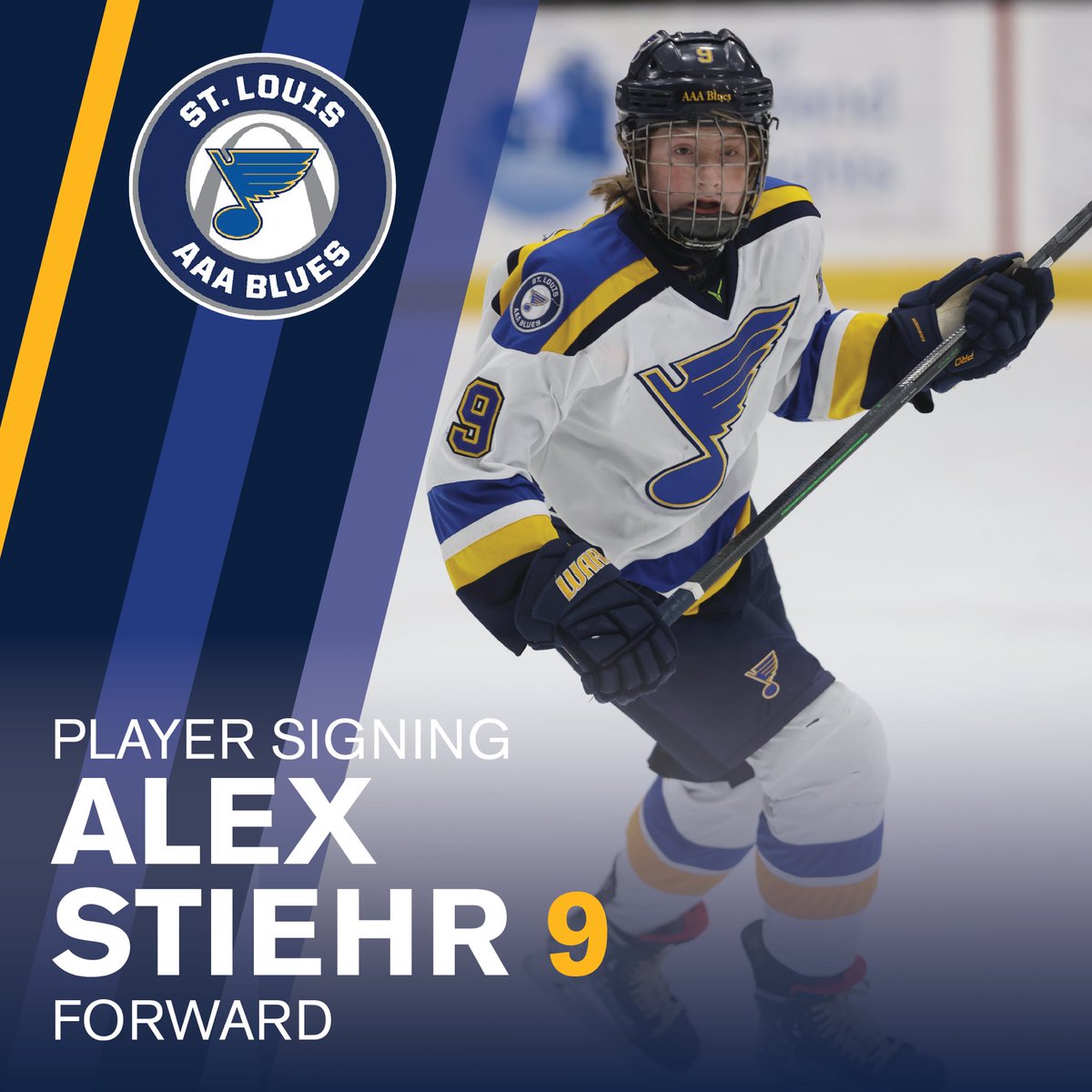 2023-24 Player Signing Announcement: We are excited to welcome back Alex
Stiehr! Alex returns for his 3rd season with the @AAABlues #AAAHockey #BantamMinor