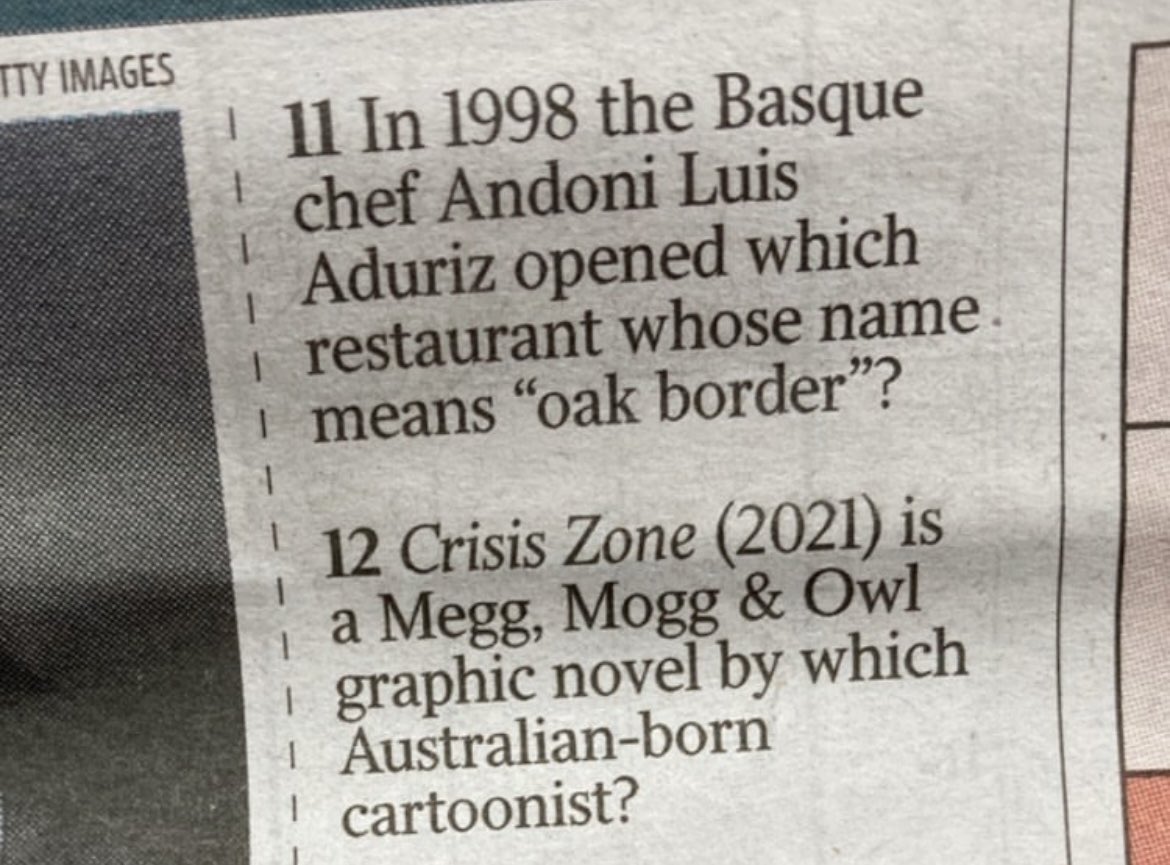 I was an answer in the daily quiz in The Times of London! It’s all downhill from here…