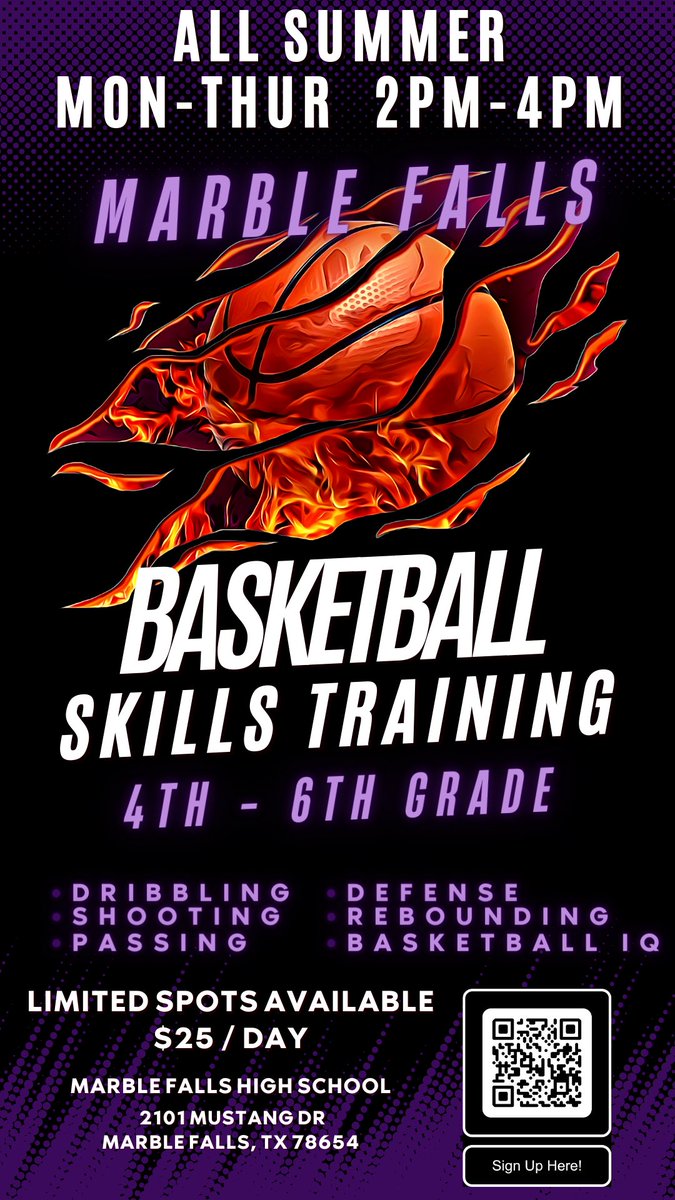 Coach_Aray's tweet photo. “Hard work outweighs talent — every time." - Kobe Bryant

Proud of the hard work these young mustangs have put in the first two days of camp! The future is bright for Marble Falls basketball!

Spots still open this week for Wednesday and Thursday! https://t.co/Rx3nxMn6gl