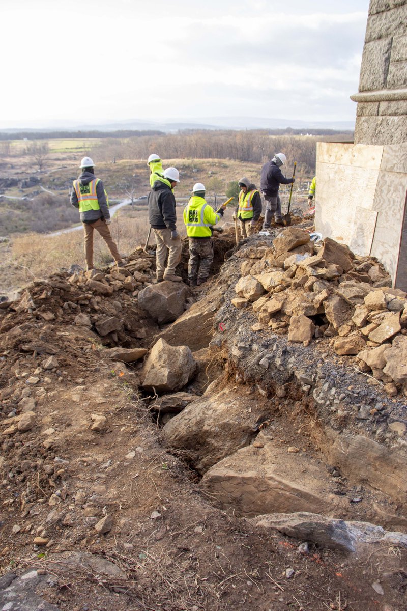 A common question about the Little Round Top rehab project is, 'Why will the project take so long?' The answer is pretty simple: hand work. To maintain the site's historic fabric, contractors must complete much of their work by hand and without the luxury of heavy machinery.