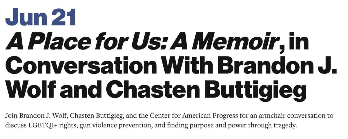 DC! Surprise — I’m coming to you for the *first* signing event of my book launch. Join @Chasten and I next week at @amprog ! You won’t want to miss it. RSVP: americanprogress.org/events/a-place…