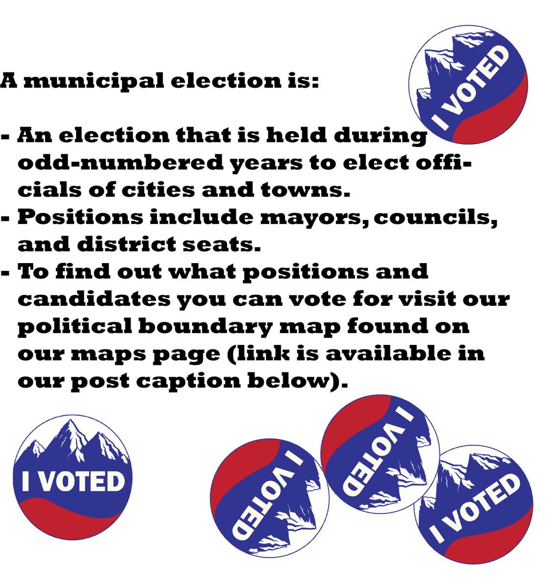 VoteSLCo's tweet photo. What is a municipal election? A municipal election is held in odd-numbered years to elect city and town officials for positions, including mayors, council, and district seats. To find out what candidates you can vote for, visit the following site:
https://t.co/e3W3g5C1n0 https://t.co/qgMK6rdIH9