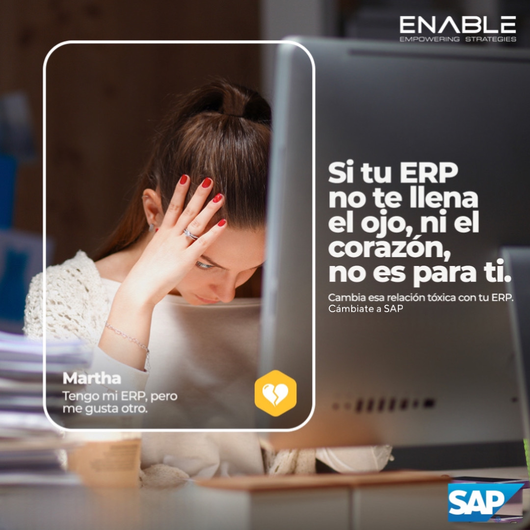 Imagina un sistema #ERP que te entienda, que se adapte a tus necesidades específicas y que te brinde un soporte constante. 
Es hora de liberarte de esa relación tóxica y dar el salto hacia un futuro brillante con #SAP. 

Cambia esa relación tóxica con tu ERP y cámbiate a SAP.