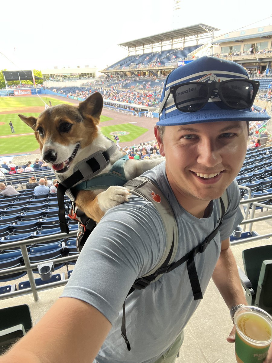 Chip_Brierre's tweet photo. Like father, like dog-son… lover of sports @NorfolkTides #littlechonk https://t.co/1TlDl54RQk