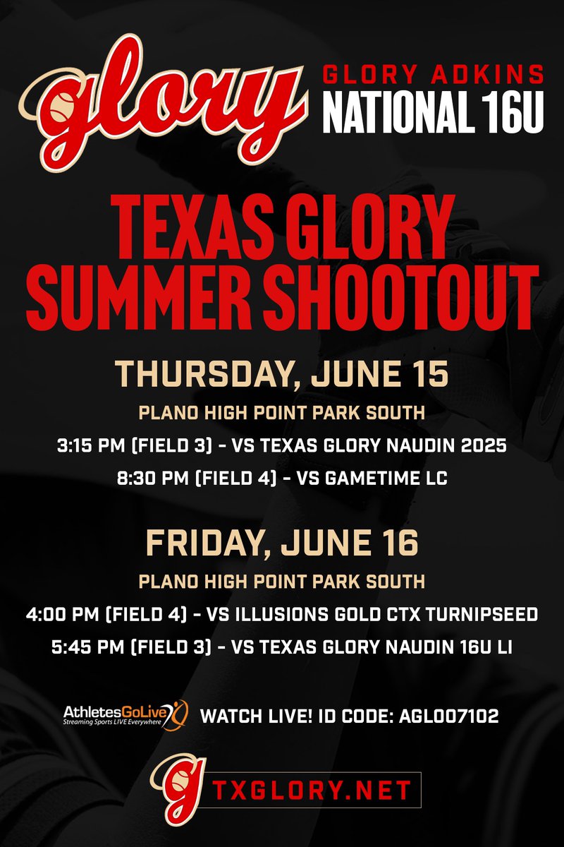 Can’t wait to play this week in Plano for the Texas Glory Summer Shootout!! 
<a href="/Patriot_sb/">Patriot Softball</a> <a href="/CruSoftball/">UMHB Softball🥎</a> <a href="/CoachBerry33/">Chris Berry</a>  <a href="/TexasTechSB/">Texas Tech Softball</a> <a href="/NCDAWGSSoftball/">NC Softball</a> <a href="/BUCOSoftball/">Butler Softball</a> <a href="/Coach_SniderSB/">Craig Snider 🍊</a> <a href="/TXStateSoftball/">Texas State Softball</a> <a href="/GatesvilleSB/">Gatesville Hornet Softball</a> <a href="/bohanan25/">Morgan Bohanan</a> <a href="/WranglerSB/">Odessa College Softball</a>
