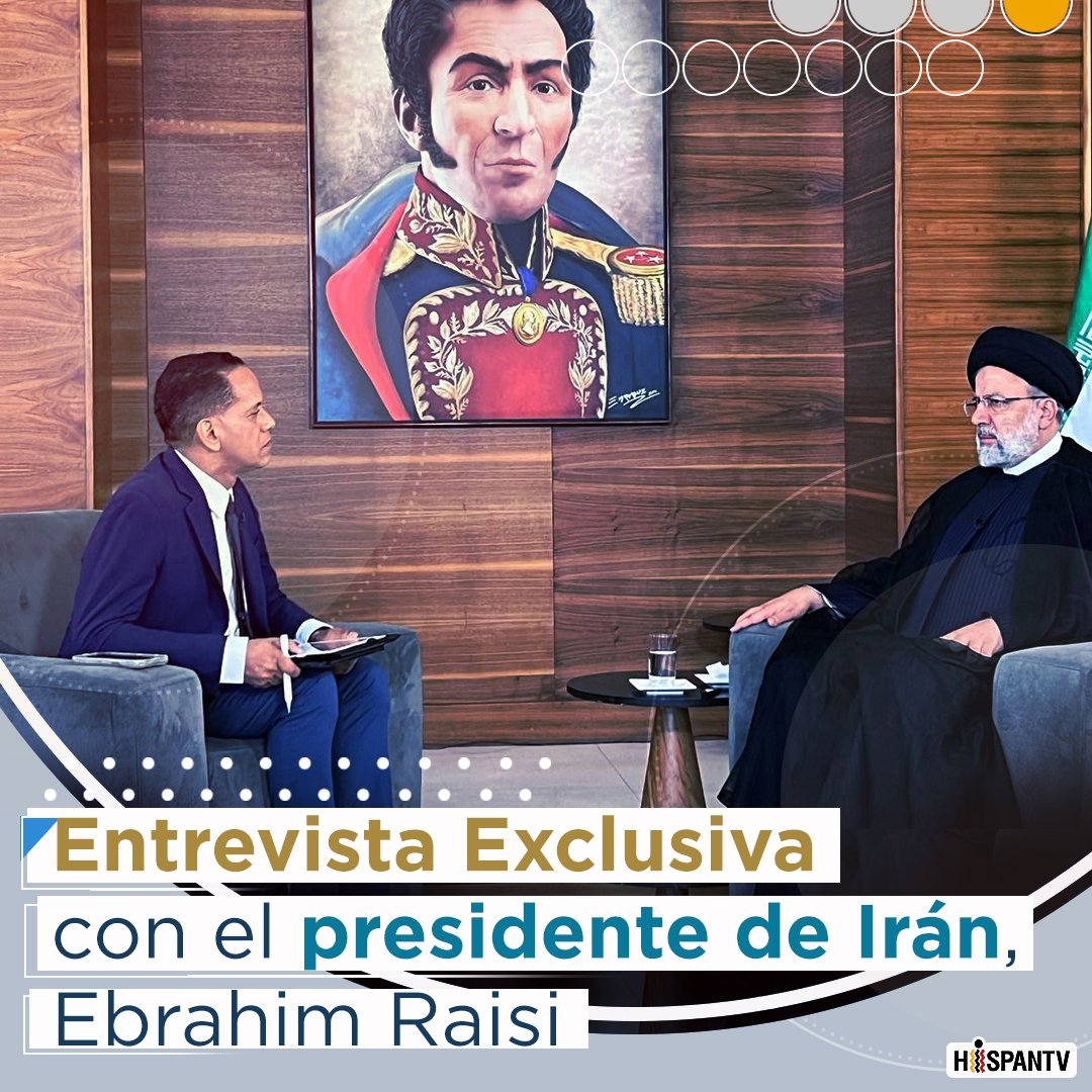 🚨#EnVivo | El presidente de #Iran 📷, Ebrahim Raisi, concede una entrevista exclusiva a TeleSUR, durante su estancia en Caracas, capital venezolana.  

@teleSURtv 
#IranYVenezuelaUnidas