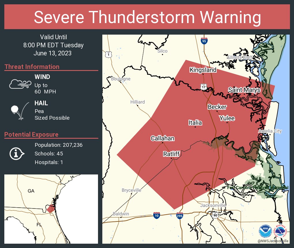 NWS Jacksonville on Twitter "Severe Thunderstorm Warning including