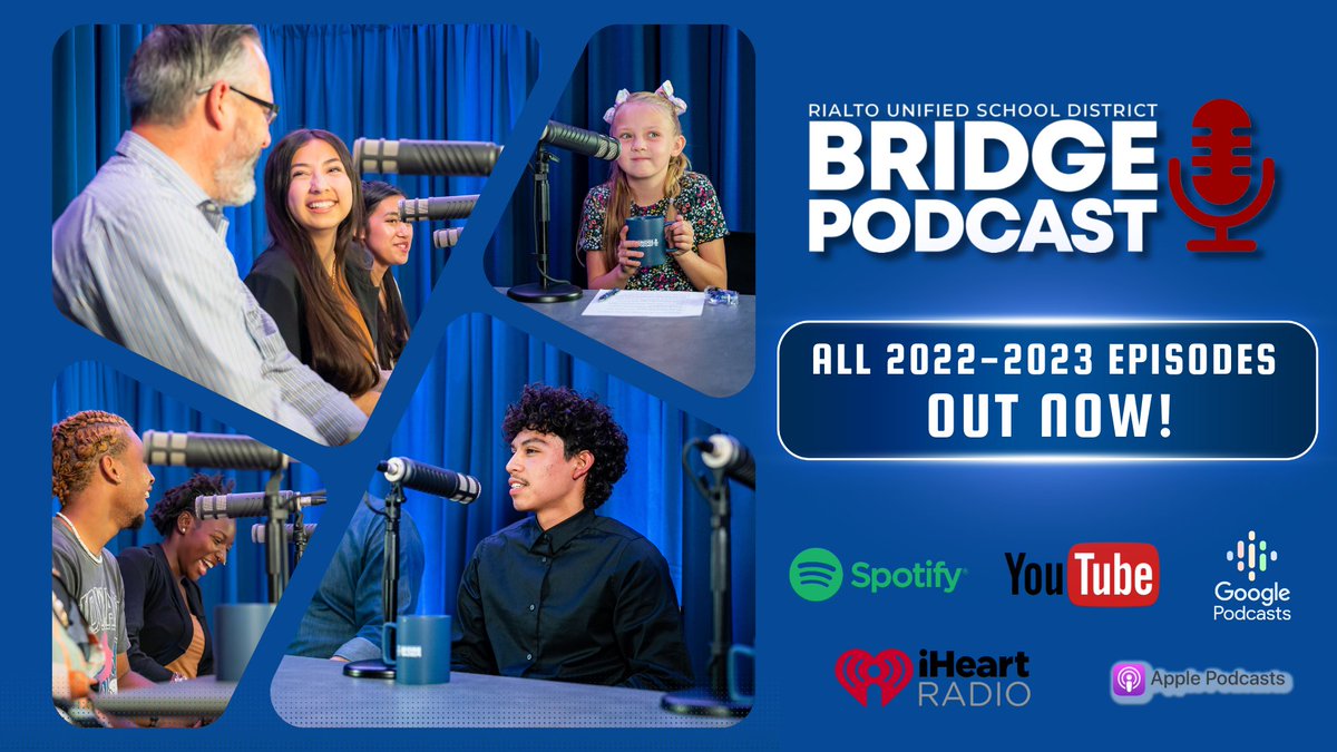 🎧🔊 Exciting news! The latest episodes of The Bridge Podcast are live! 

🌉🎙️ Join us as we dive into the captivating stories of the students &amp; educators in the RUSD. Listen now!

YouTube: tinyurl.com/2v4f48ak
Spotify: tinyurl.com/2s3ab3az
Apple: tinyurl.com/57drsjzv