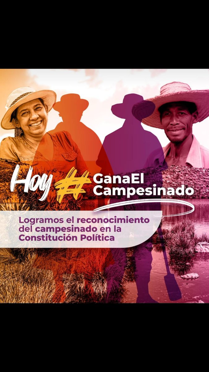 GrupoSumaPaz's tweet photo. Después de treinta años se reconoce al campesinado en la constitución como sujeto político de derechos. Celebramos este proyecto que salda una gran parte de la deuda histórica hacia el campesinado y visibiliza su importancia en el país. #GanaElCampesinado #ElCampoSeRespeta https://t.co/RpMD4z9tz8