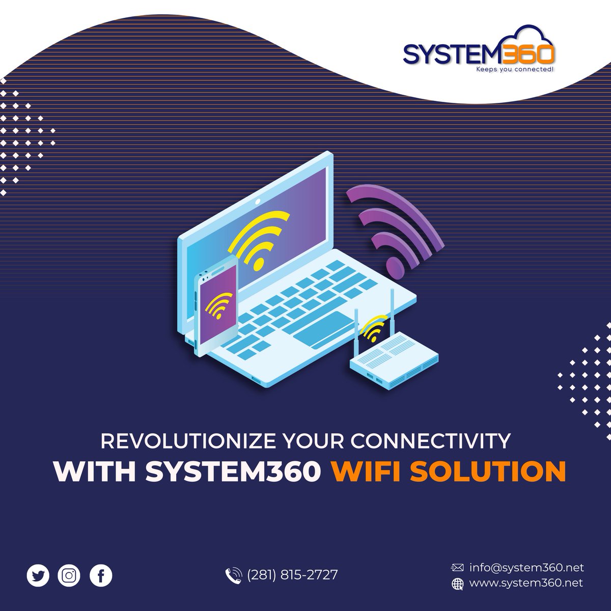 Increase Your Connectivity with System360 Wi-Fi Solution!

system360.net

#WiFisolution #System360 #ManagedITServices #WirelessConnectivity #InternetSolutions #EfficientNetworks #OptimizedNetworks #AdvancedNetworkSolutions #ReliableITInfrastructure #EffortlessConnection