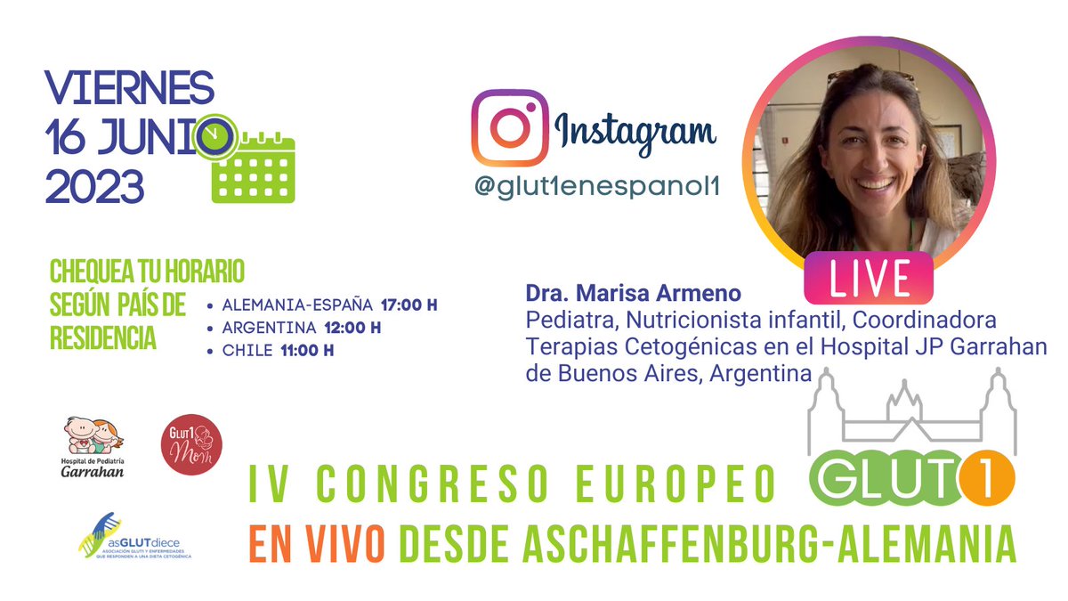 asglutdiece's tweet photo. 🧬 IV CONGRESO EUROPEO GLUT1 ALEMANIA 2023
📅 Viernes 16/06/2023  
📷 Conectaremos en directo con Lulú Mathis y Dra.
@mariarmeno, Pediatra, nutricionista infantil, coordinadora #TerapiasCetogénicas en el @HospGarrahan desde Aschaffenburg en Alemania. #ComunidadHispanaGlut1💙💚💛 https://t.co/nVcscYpB99