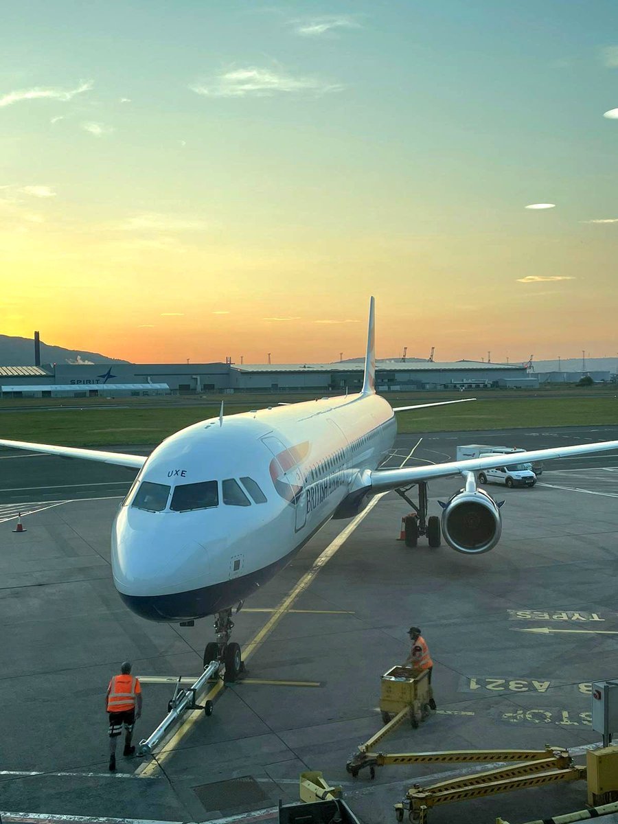 British Airways Airbus A321-200ceo G-EUXE paying a rare visit to Belfast City BHD on Friday night. Pic courtesy Lochlann Allison.