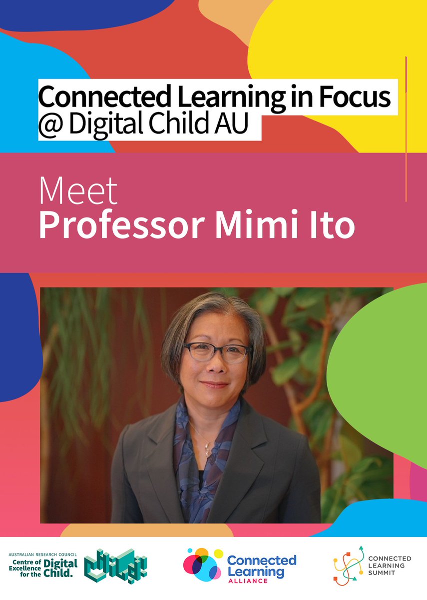 digitalchildau's tweet photo. Another exciting speaker for our #CLiFDigitalChildAU program! @mizuko will join @seftongreen for a conversation about making #connectedlearning visible.
Mimi and Julian will discuss why connected learning is important, the concept's history and core practices @TheCLAlliance https://t.co/Mm3bFCclFq