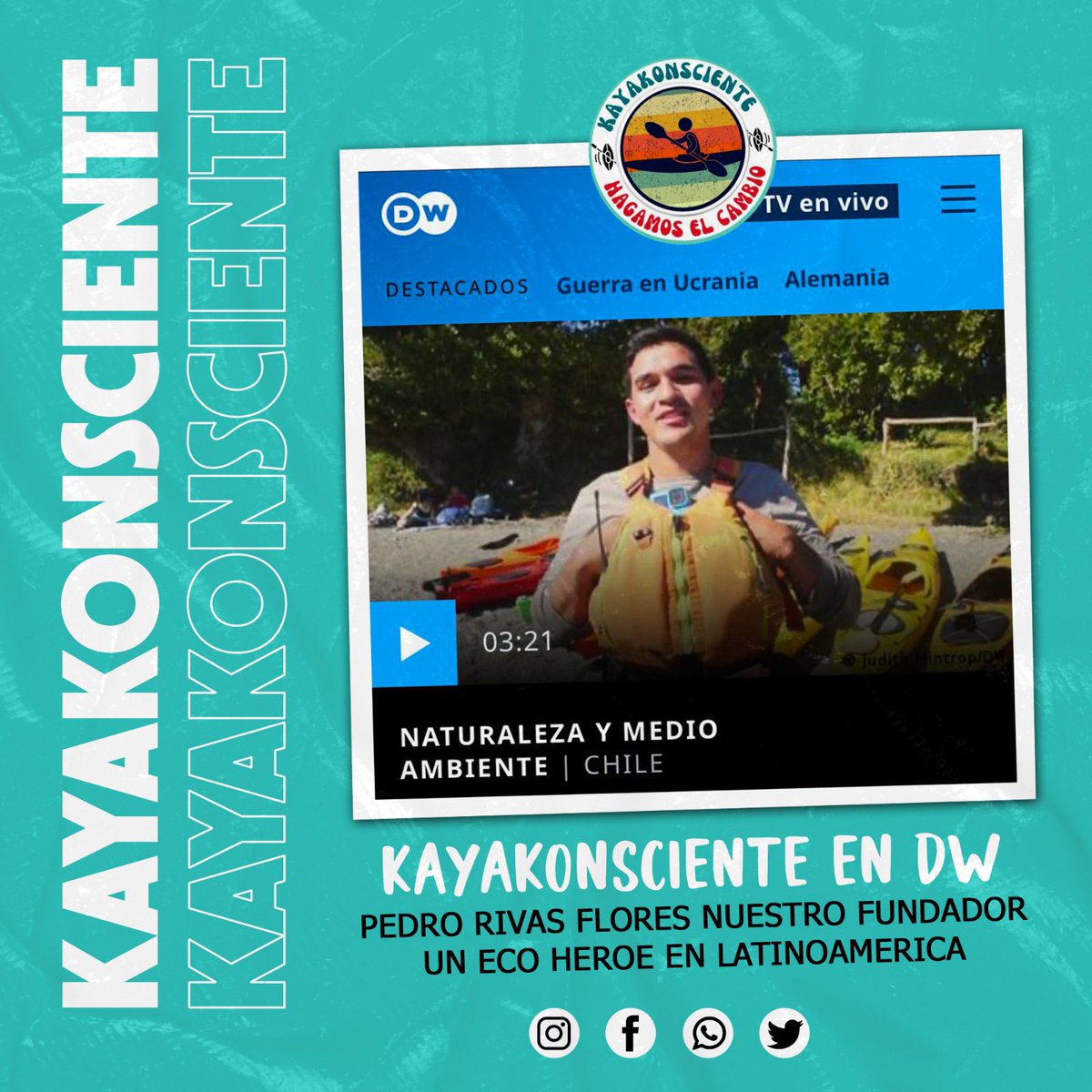 kayakonsciente's tweet photo. Emoción máxima al saber que Pedro, un #valdiviano es reconocido como un ECO HÉROE en LATAM!! 💚 por @dw_espanol https://t.co/xaRFNEIFjk