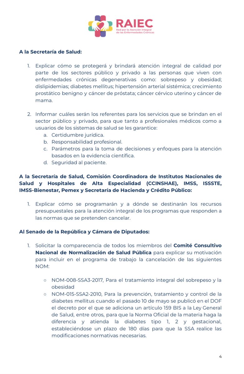 📣📣 Hacemos un llamado urgente a las autoridades para incluir la voz del paciente en los procesos para la creación, actualización y evaluación de las NOM de salud.

La <a href="/RAIEC_MX/">RAIEC</a> y 81 organizaciones manifestamos nuestra profunda preocupación por la intención de cancelar diversas