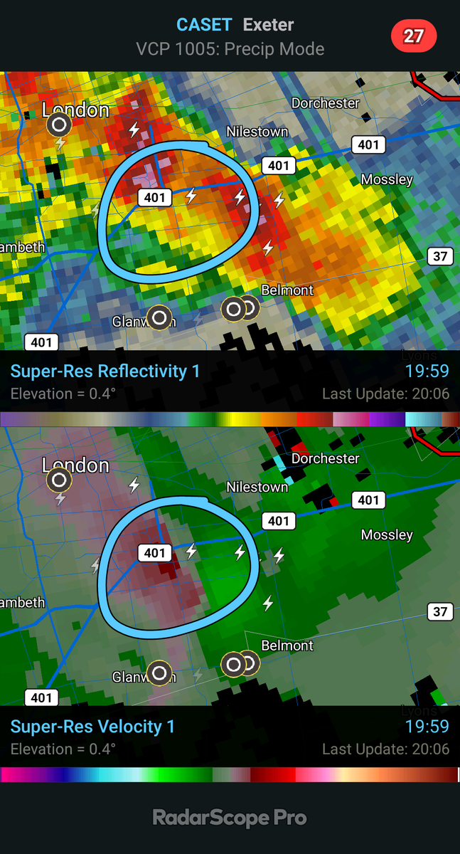 Another area of rotation moving SE of #London.

#OnWX #Onstorm