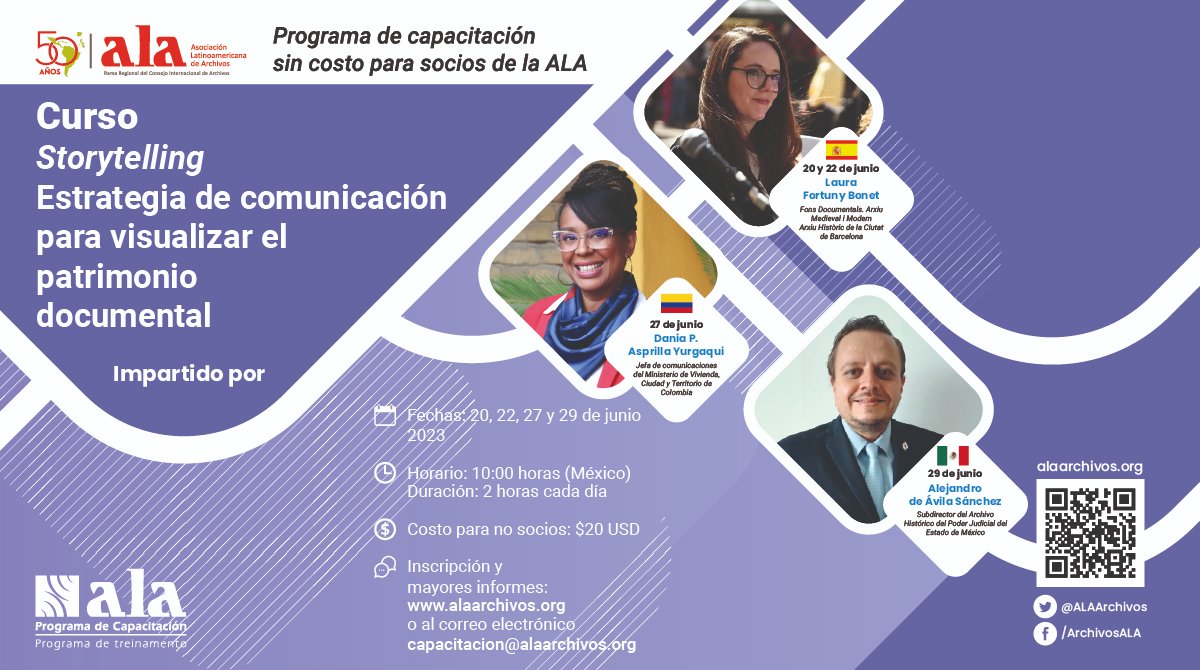 #QueNoSeTePase inscribirte al próximo curso "Storytelling, estrategia de comunicación para visualizar el patrimonio documental"  En la archivística de las últimas décadas la comunicación se ha vuelto una de las tareas principales del archivista.  alaarchivos.org/ultimas-notici…
