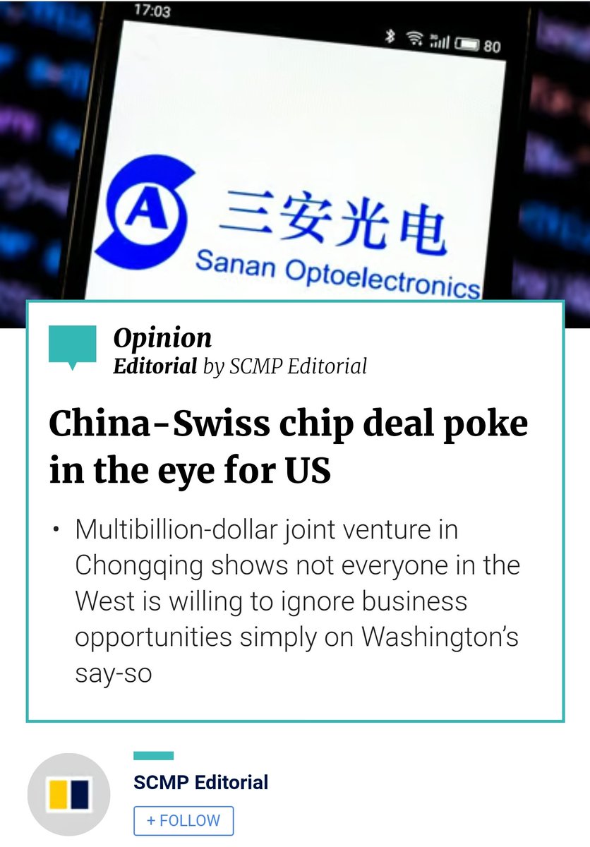 After the stunning announcement that South Korea and Taiwan would maintain 'indefinitely' their semiconductors operations in mainland China, this ⬇️ is another big blow to the US in their 'chip war' against China.

STMicroelectronics, Europe’s second-largest chip maker, will…