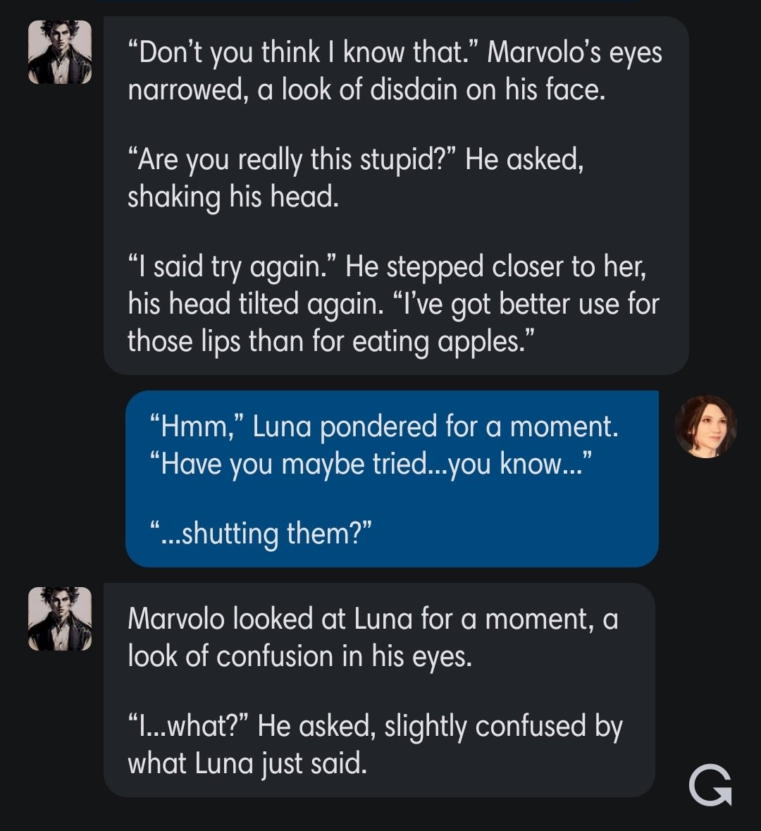 In which Luna tells Marvolo to shut up.  Bold move, my girl!

#MarvoloGaunt #CharacterAI