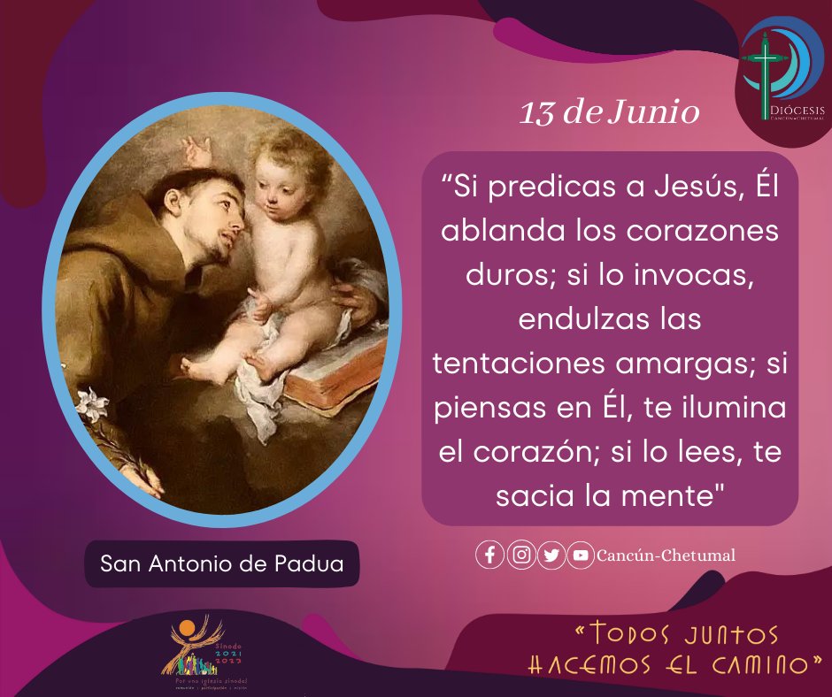 𝐒𝐚𝐧 𝐀𝐧𝐭𝐨𝐧𝐢𝐨 𝐝𝐞 𝐏𝐚𝐝𝐮𝐚 𝟏𝟑 𝐝𝐞 𝐉𝐮𝐧𝐢𝐨

San Antonio de Padua es muy querido entre los católicos y goza de fama mundial por obrar actos prodigiosos, al punto de que es reconocido como el más grande taumaturgo (don de hacer milagros) de todos los tiempos