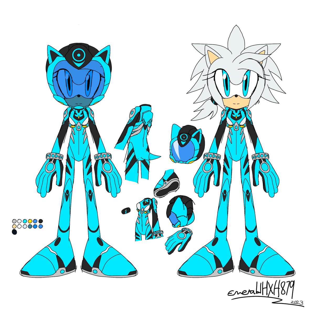 I also have any reference on it and color pallets too of Himari Tanaka the Hedgehog's Plugsuit design